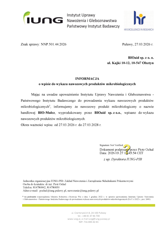 Potwierdzenie, że BIO-Mulcz jest nawozowym produktem mikrobiologicznym