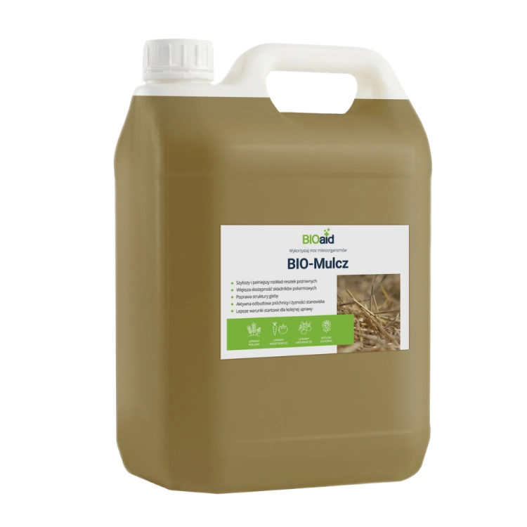 BIO-Mulcz to nawozowy produkt mikrobiologiczny, dedykowany do stosowania na resztki pożniwne 5L